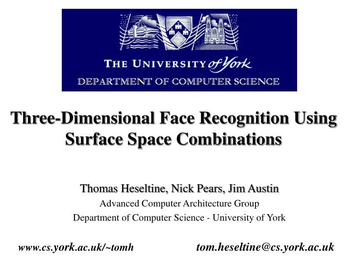 three dimensional face recognition using surface space combinations