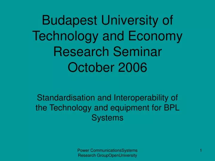 budapest university of technology and economy research seminar october 2006