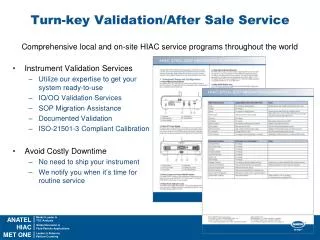 Turn-key Validation/After Sale Service