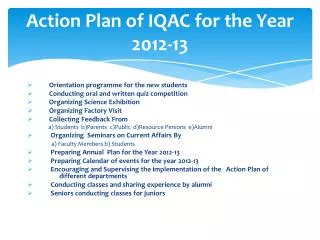 Action Plan of IQAC for the Year 2012-13