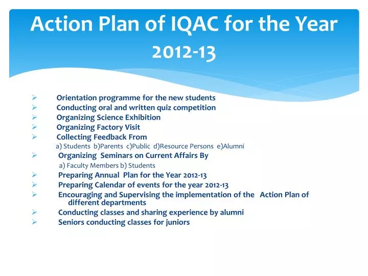 action plan of iqac for the year 2012 13