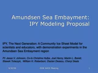 Amundsen Sea Embayment: IPY Modeling Proposal