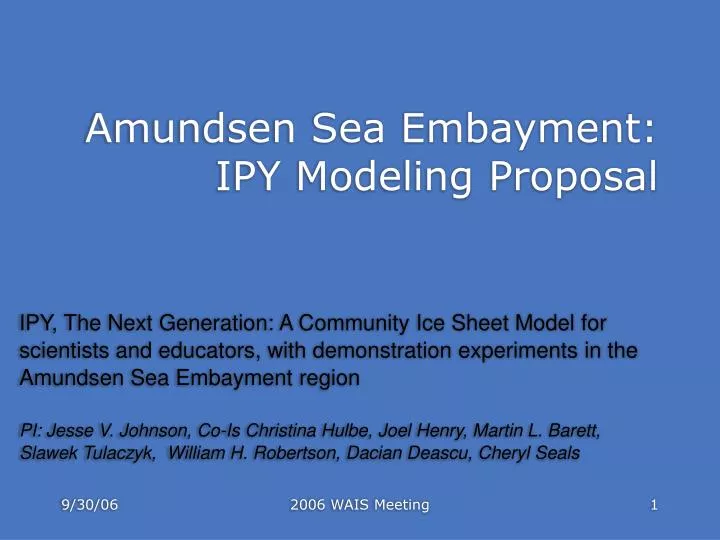 amundsen sea embayment ipy modeling proposal