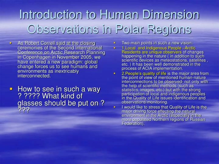 introduction to human dimension observations in polar regions