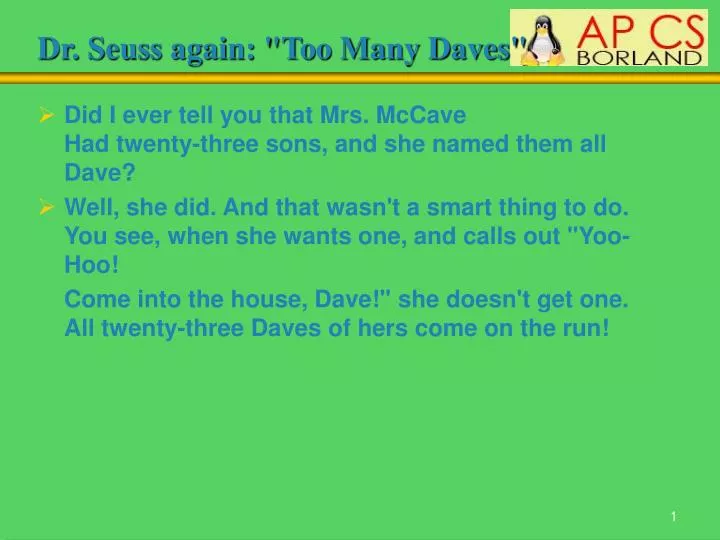 dr seuss again too many daves