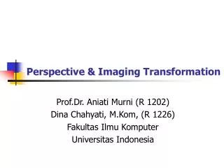 Perspective &amp; Imaging Transformation