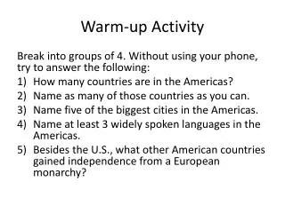 Warm-up Activity