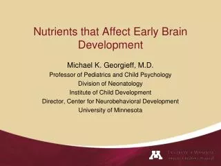 Nutrients that Affect Early Brain Development
