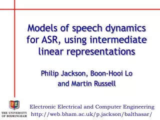 Models of speech dynamics for ASR, using intermediate linear representations