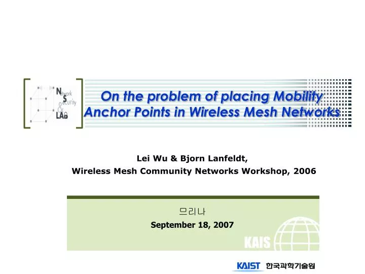 on the problem of placing mobility anchor points in wireless mesh networks