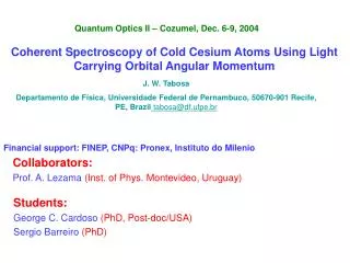 Collaborators: Prof. A. Lezama (Inst. of Phys. Montevideo, Uruguay)