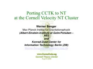 Porting CCTK to NT at the Cornell Velocity NT Cluster
