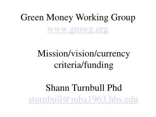 Green Money Working Group gmwg