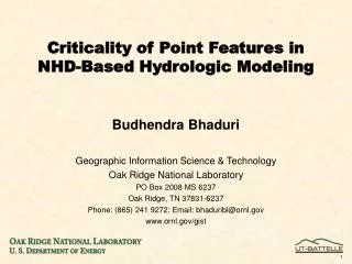 Criticality of Point Features in NHD-Based Hydrologic Modeling