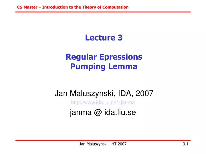 lecture 3 regular epressions pumping lemma