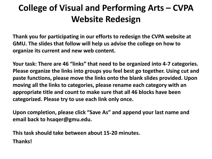 college of visual and performing arts cvpa website redesign