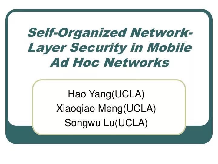 self organized network layer security in mobile ad hoc networks