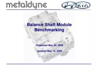 Balance Shaft Module Benchmarking Presented May 20, 2005 Updated May 15, 2005