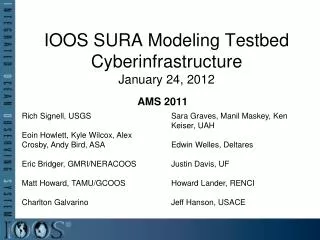 IOOS SURA Modeling Testbed Cyberinfrastructure January 24, 2012