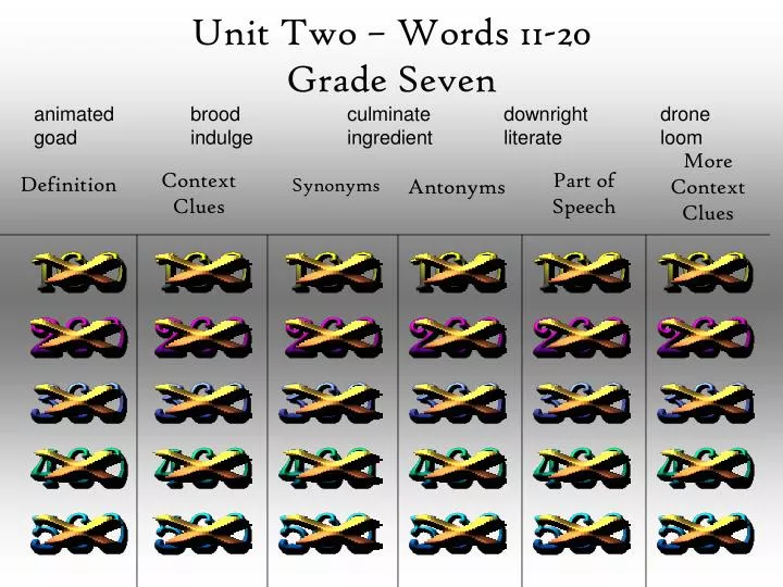unit two words 11 20 grade seven
