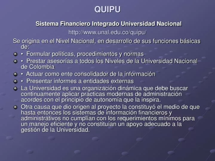quipu sistema financiero integrado universidad nacional http www unal edu co quipu