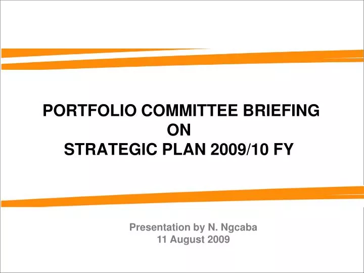 portfolio committee briefing on strategic plan 2009 10 fy