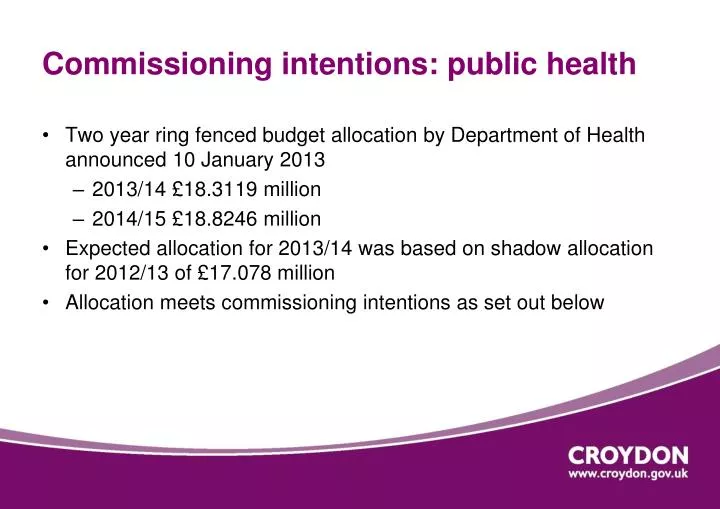 commissioning intentions public health
