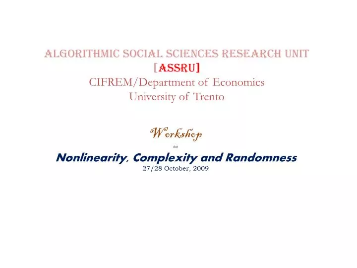algorithmic social sciences research unit assru cifrem department of economics university of trento