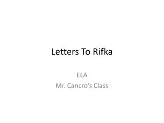 Letters To Rifka
