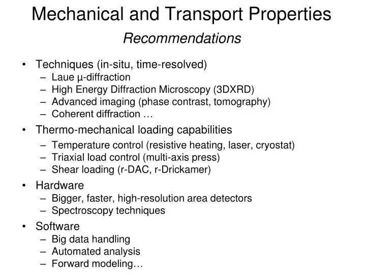 mechanical and transport properties recommendations