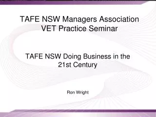 TAFE NSW Managers Association VET Practice Seminar