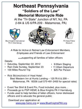 Details: Saturday, September 22, 2012 Rain Date Sunday, September 23 100 Miles Round Trip