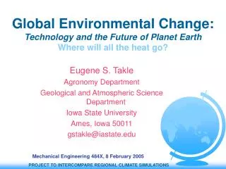 Global Environmental Change: Technology and the Future of Planet Earth Where will all the heat go?