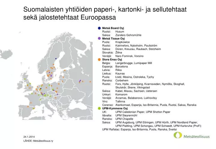 suomalaisten yhti iden paperi kartonki ja sellutehtaat sek jalostetehtaat euroopassa