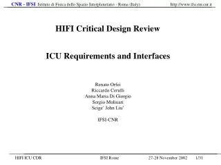ICU Requirements and Interfaces Renato Orfei Riccardo Cerulli Anna Maria Di Giorgio