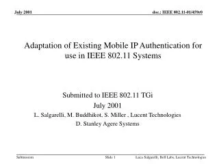 Adaptation of Existing Mobile IP Authentication for use in IEEE 802.11 Systems