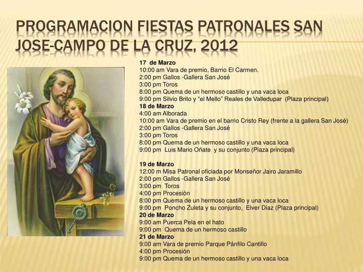 programacion fiestas patronales san jose campo de la cruz 2012