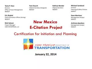 New Mexico E-Citation Project Certification for Initiation and Planning
