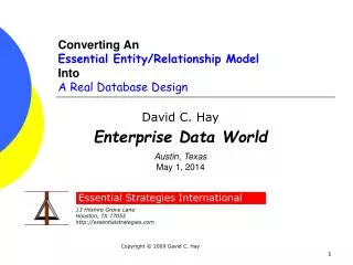 Converting An Essential Entity/Relationship Model Into A Real Database Design