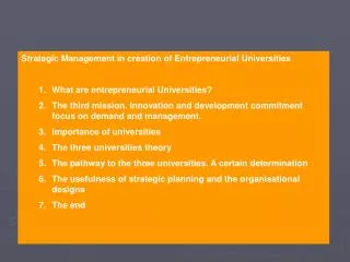 Strategic Management in creation of Entrepreneurial Universities