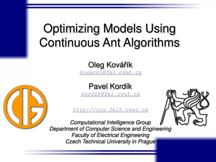 optimizing models using continuous ant algorithms