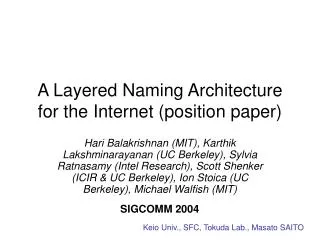 A Layered Naming Architecture for the Internet (position paper)