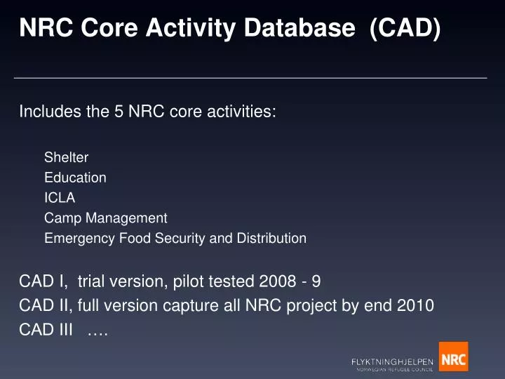 nrc core activity database cad