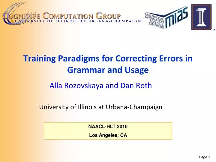 training paradigms for correcting errors in grammar and usage