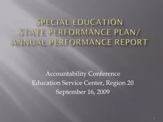Special Education State Performance Plan/ Annual Performance Report