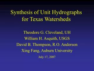 Synthesis of Unit Hydrographs for Texas Watersheds