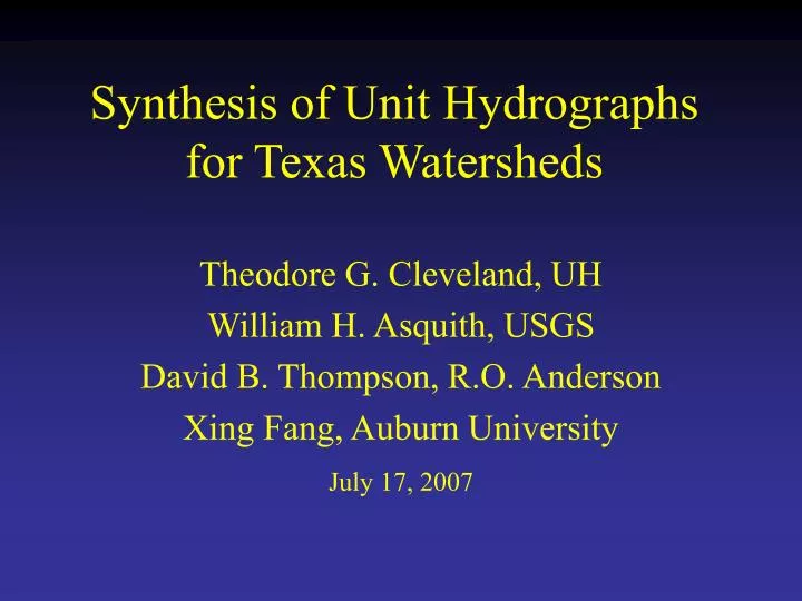 synthesis of unit hydrographs for texas watersheds