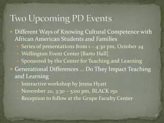 Two Upcoming PD Events