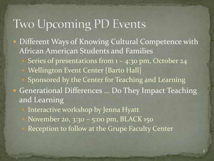 two upcoming pd events