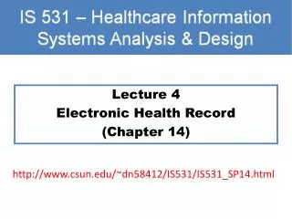 Lecture 4 Electronic Health Record (Chapter 14)